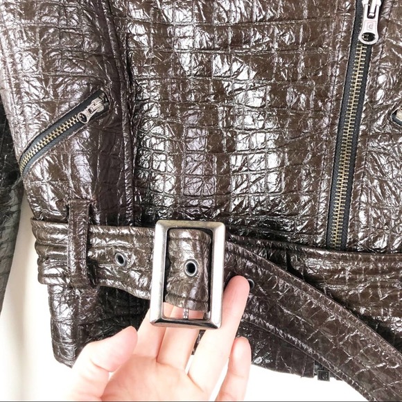 Rinascimento Faux Leather Brown Moto Short Jacket - Picture 6 of 10